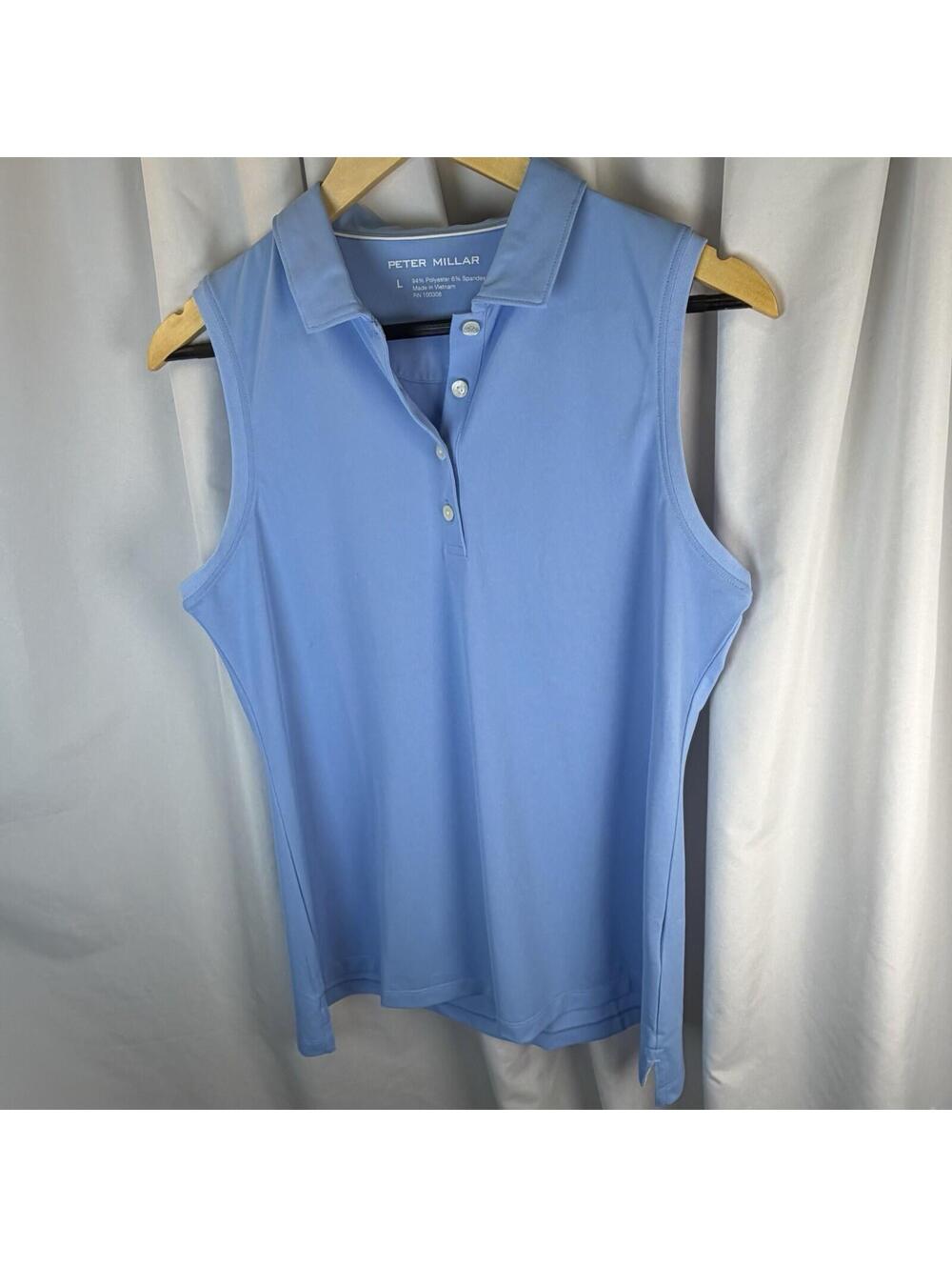 Peter Millar Womens Light Blue Sleveless Golf Polo Wicking Classic Large NWOT